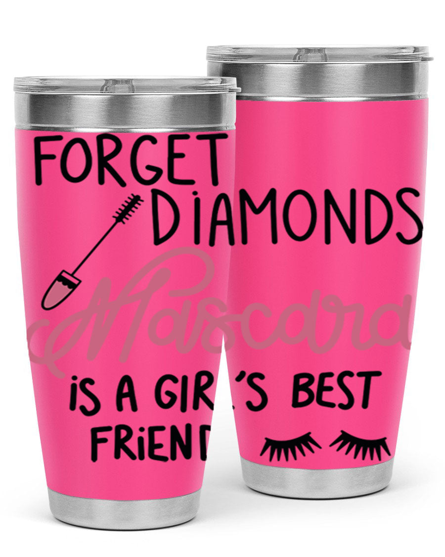 Forget Diamonds Mascara tumbler featuring a stylish design, double wall vacuum stainless steel, and a press-in drink-thru lid.