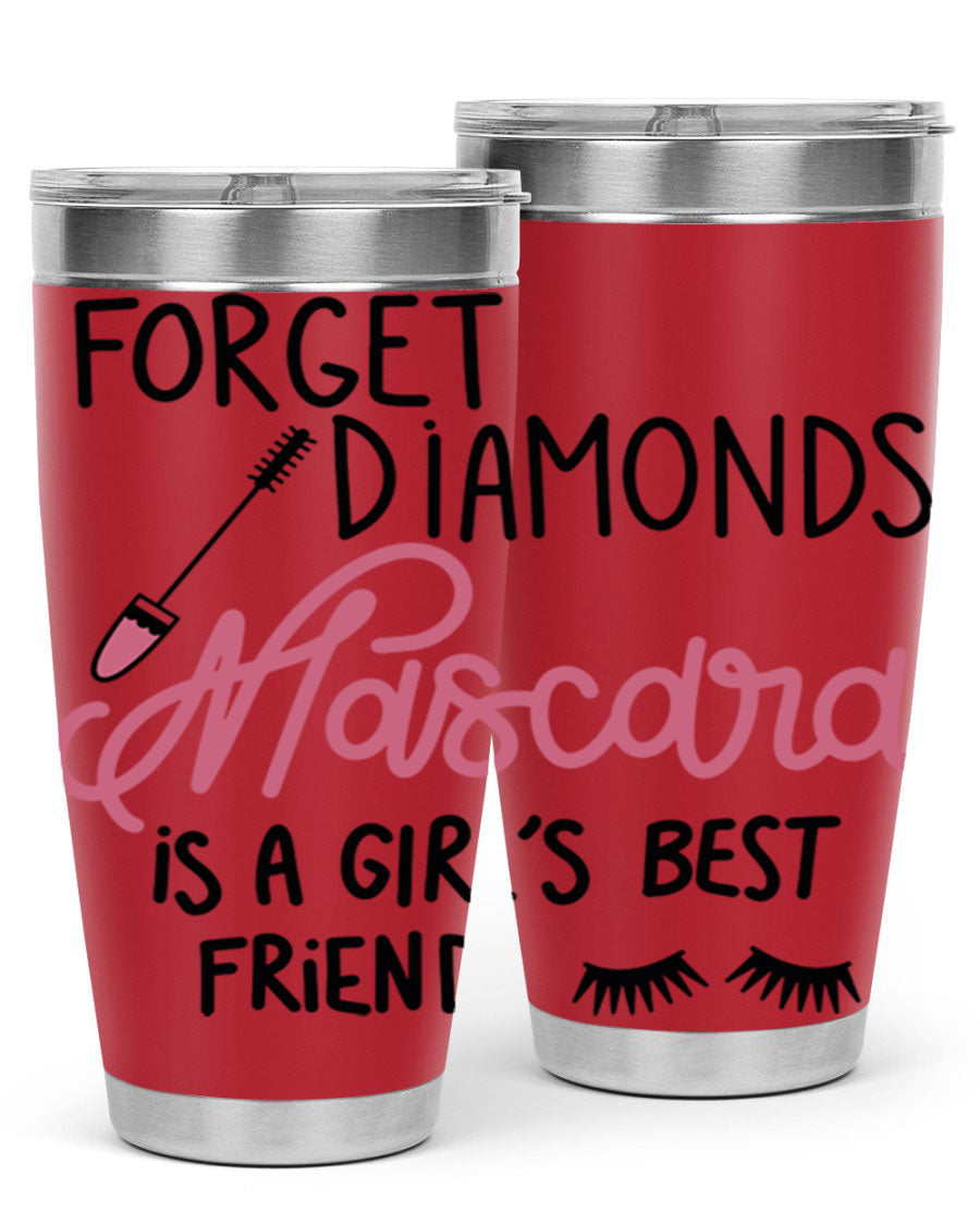 Forget Diamonds Mascara tumbler featuring a stylish design, double wall vacuum stainless steel, and a press-in drink-thru lid.