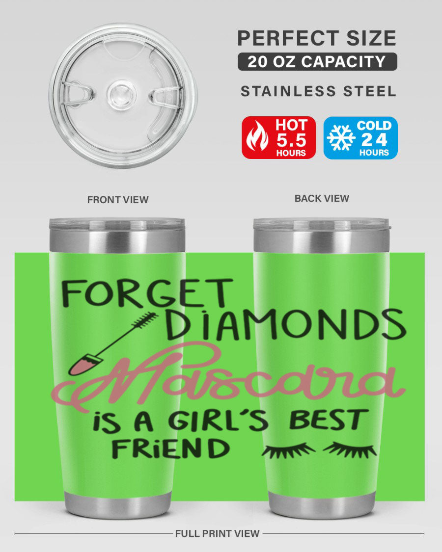 Forget Diamonds Mascara tumbler featuring a stylish design, double wall vacuum stainless steel, and a press-in drink-thru lid.