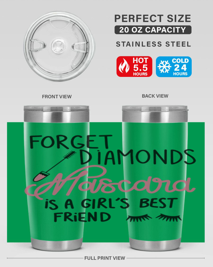 Forget Diamonds Mascara tumbler featuring a stylish design, double wall vacuum stainless steel, and a press-in drink-thru lid.