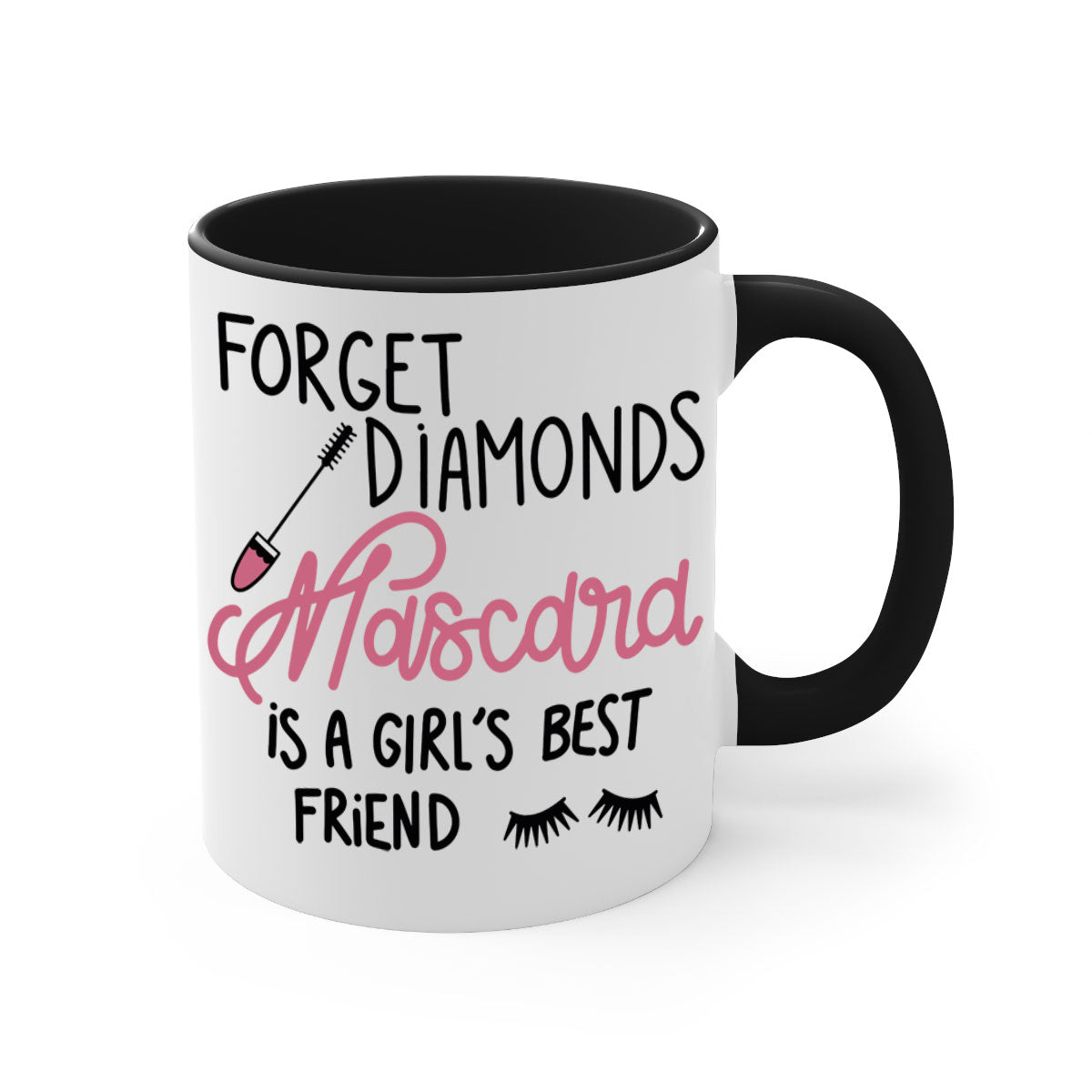 Forget Diamonds Mascara mug with colorful handle and glossy finish, available in multiple colors and sizes.