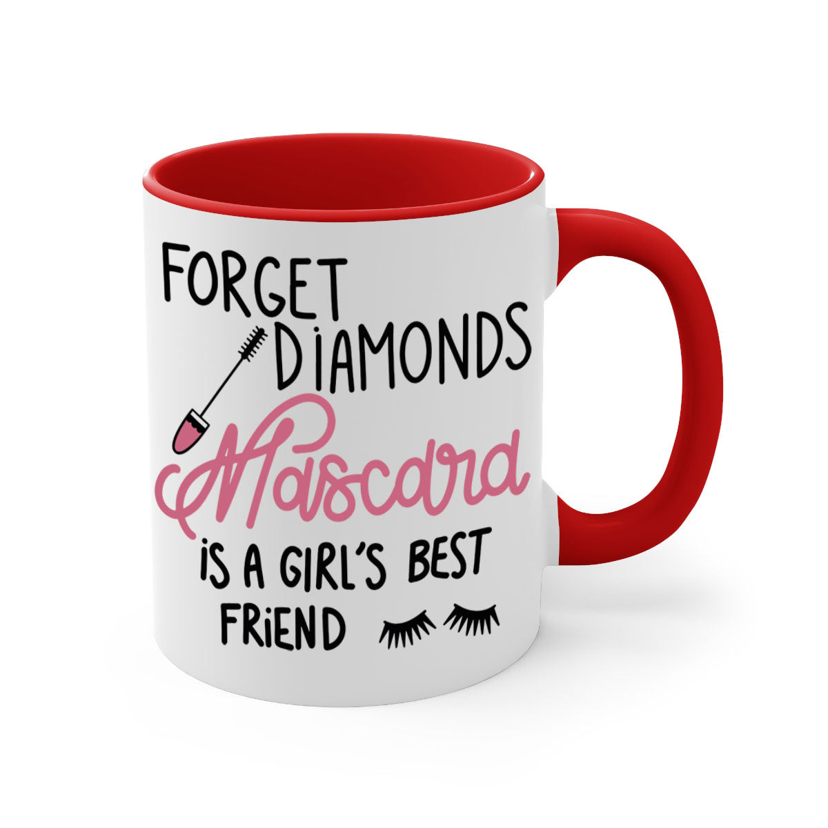 Forget Diamonds Mascara mug with colorful handle and glossy finish, available in multiple colors and sizes.