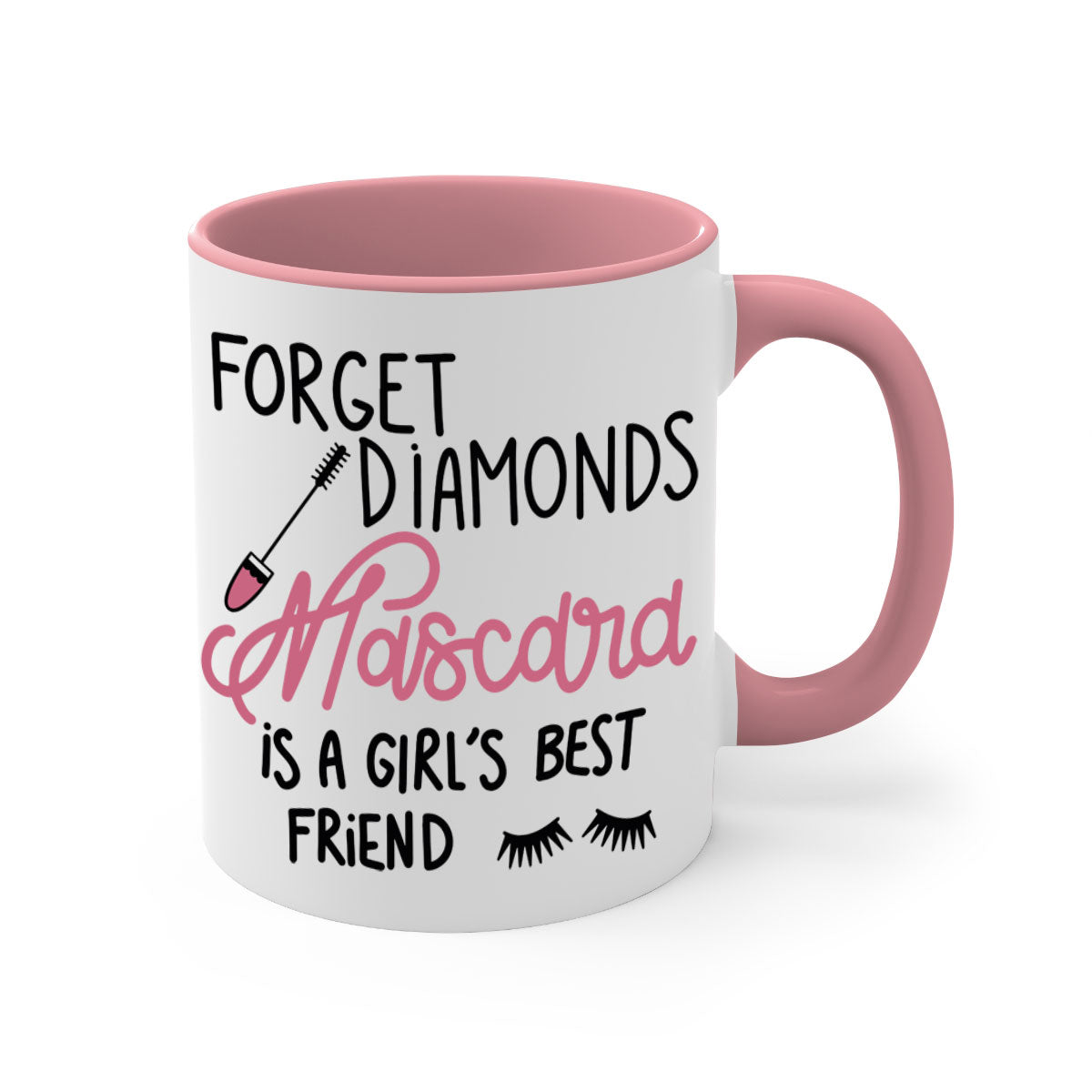 Forget Diamonds Mascara mug with colorful handle and glossy finish, available in multiple colors and sizes.