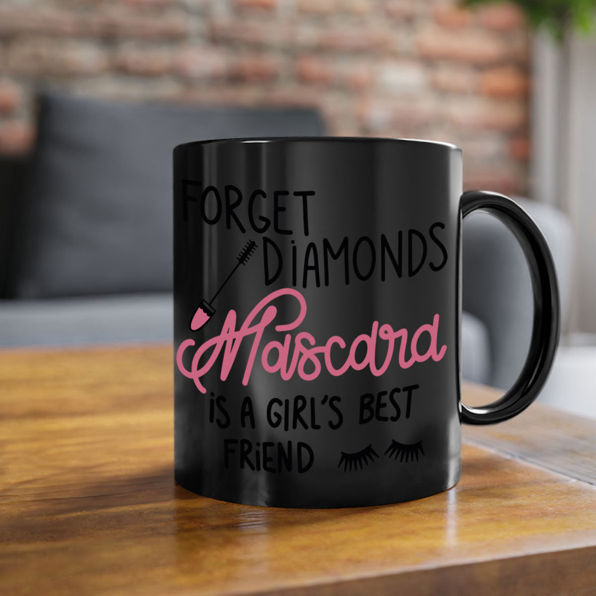 Forget Diamonds Mascara mug with colorful handle and glossy finish, available in multiple colors and sizes.