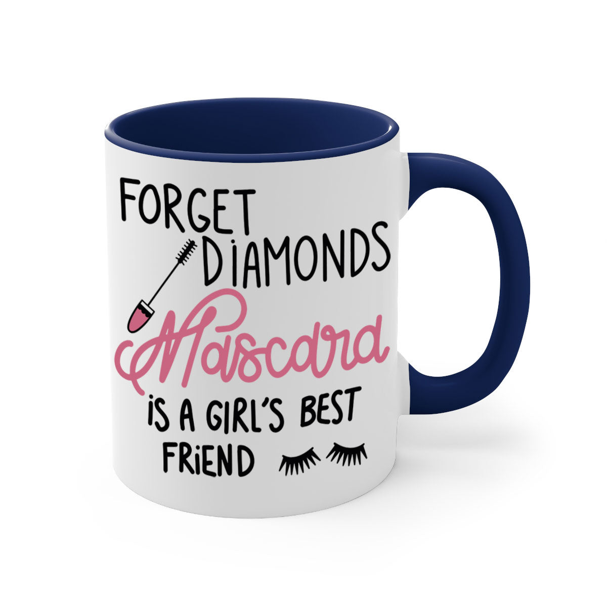 Forget Diamonds Mascara mug with colorful handle and glossy finish, available in multiple colors and sizes.