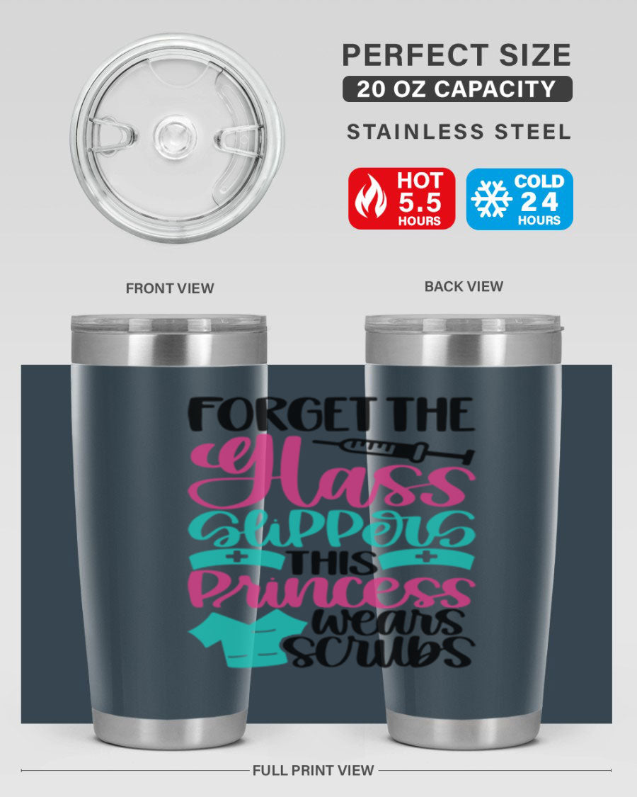 Forget Style Style 187# nurse tumbler in stainless steel with a drink-thru lid, showcasing its sleek design and vibrant print.
