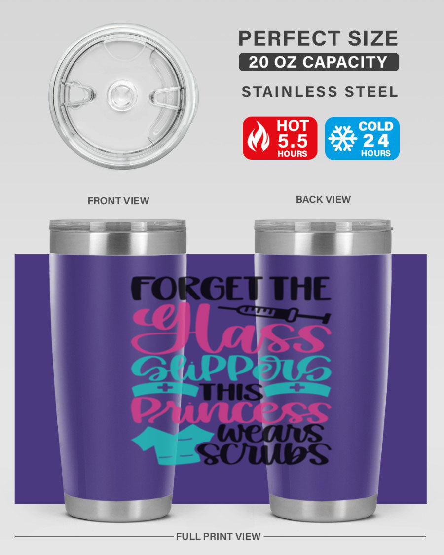Forget Style Style 187# nurse tumbler in stainless steel with a drink-thru lid, showcasing its sleek design and vibrant print.