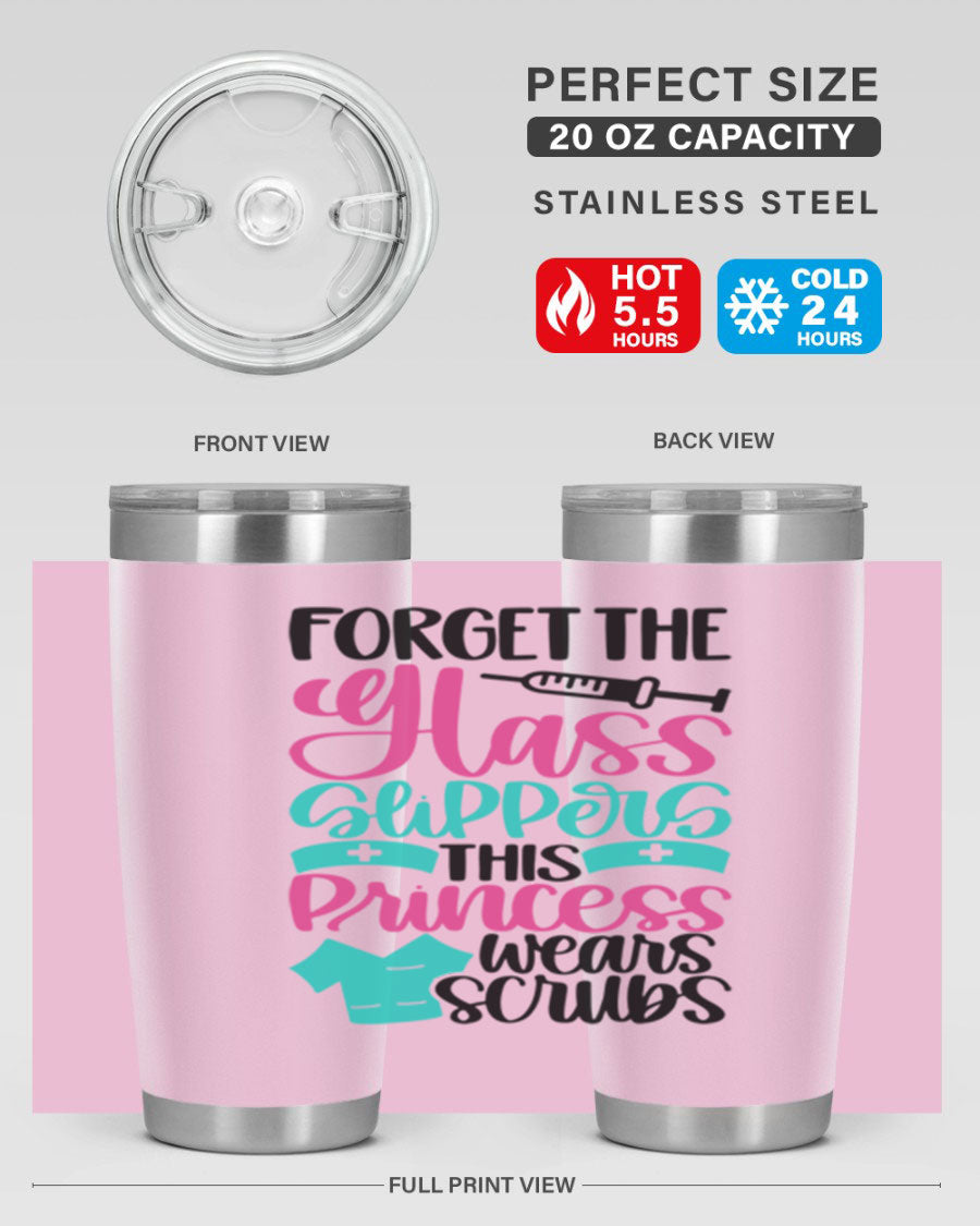 Forget Style Style 187# nurse tumbler in stainless steel with a drink-thru lid, showcasing its sleek design and vibrant print.