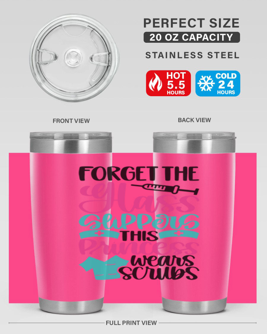 Forget Style Style 187# nurse tumbler in stainless steel with a drink-thru lid, showcasing its sleek design and vibrant print.