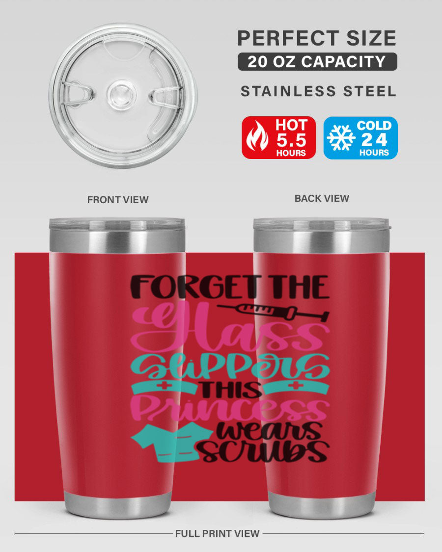 Forget Style Style 187# nurse tumbler in stainless steel with a drink-thru lid, showcasing its sleek design and vibrant print.