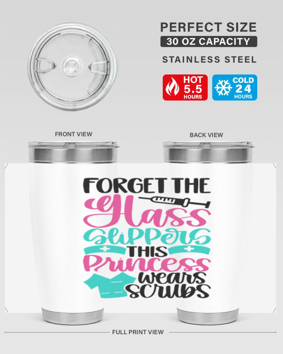 Forget Style Style 187# nurse tumbler in stainless steel with a drink-thru lid, showcasing its sleek design and vibrant print.