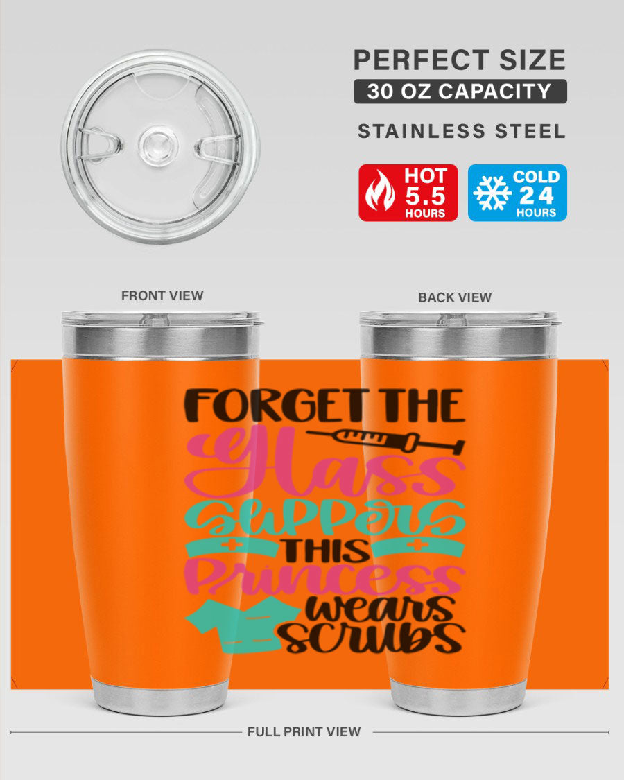 Forget Style Style 187# nurse tumbler in stainless steel with a drink-thru lid, showcasing its sleek design and vibrant print.