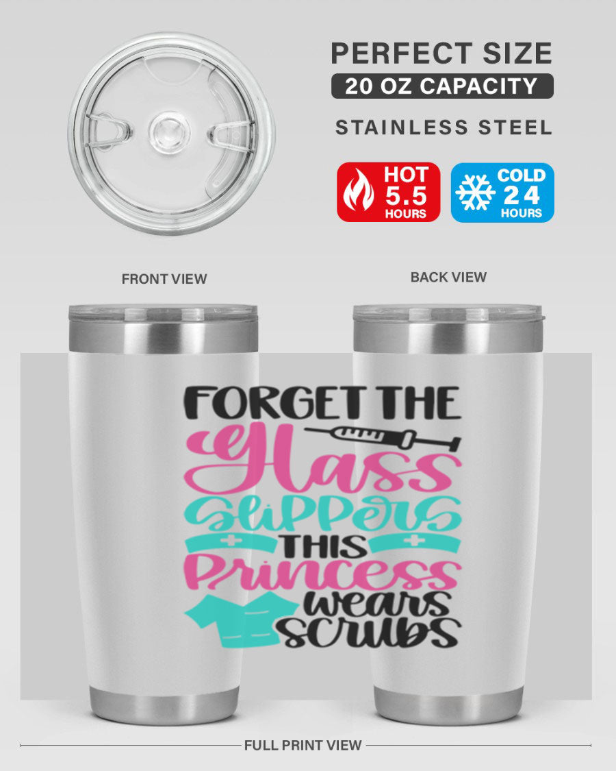 Forget Style Style 187# nurse tumbler in stainless steel with a drink-thru lid, showcasing its sleek design and vibrant print.
