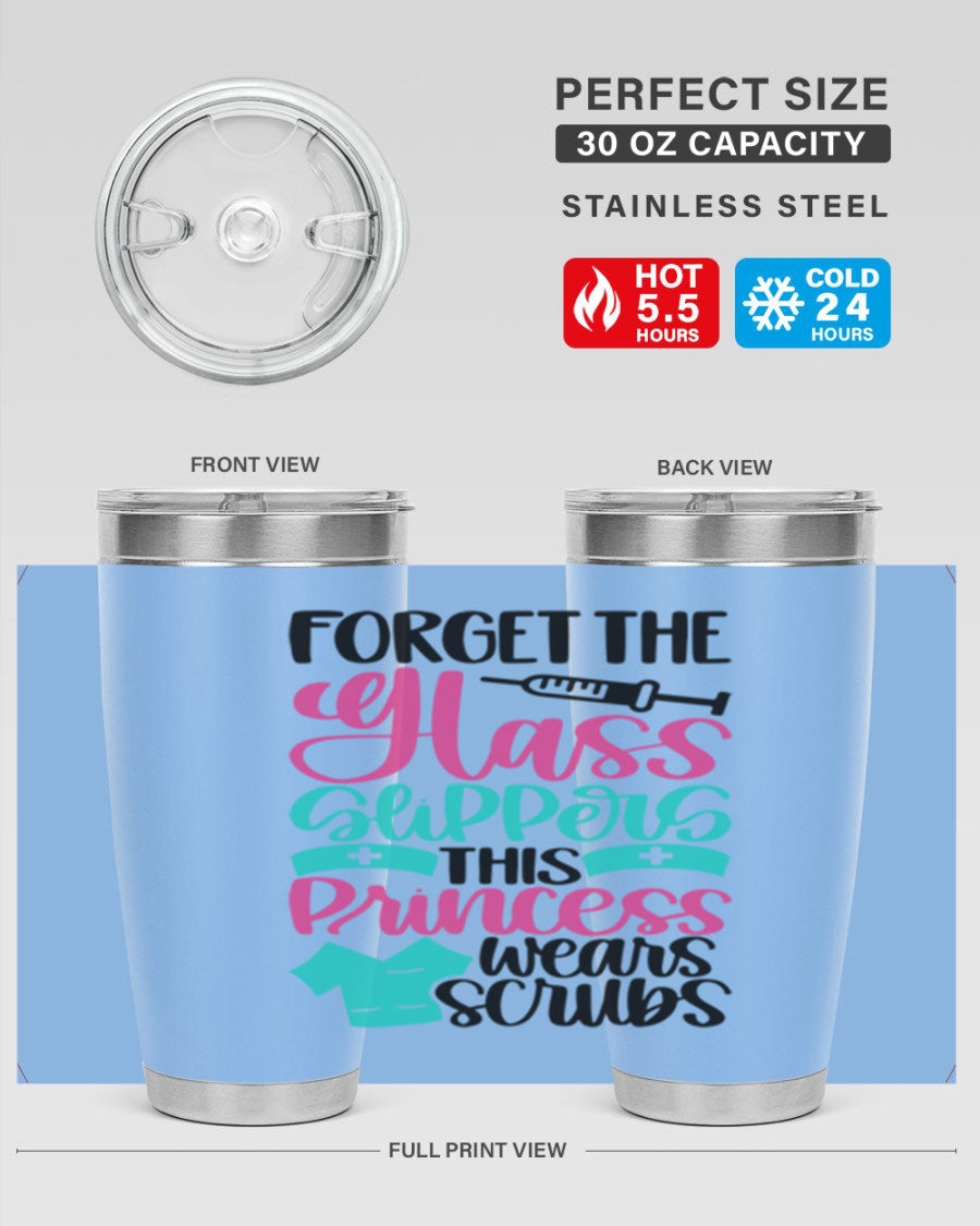 Forget Style Style 187# nurse tumbler in stainless steel with a drink-thru lid, showcasing its sleek design and vibrant print.