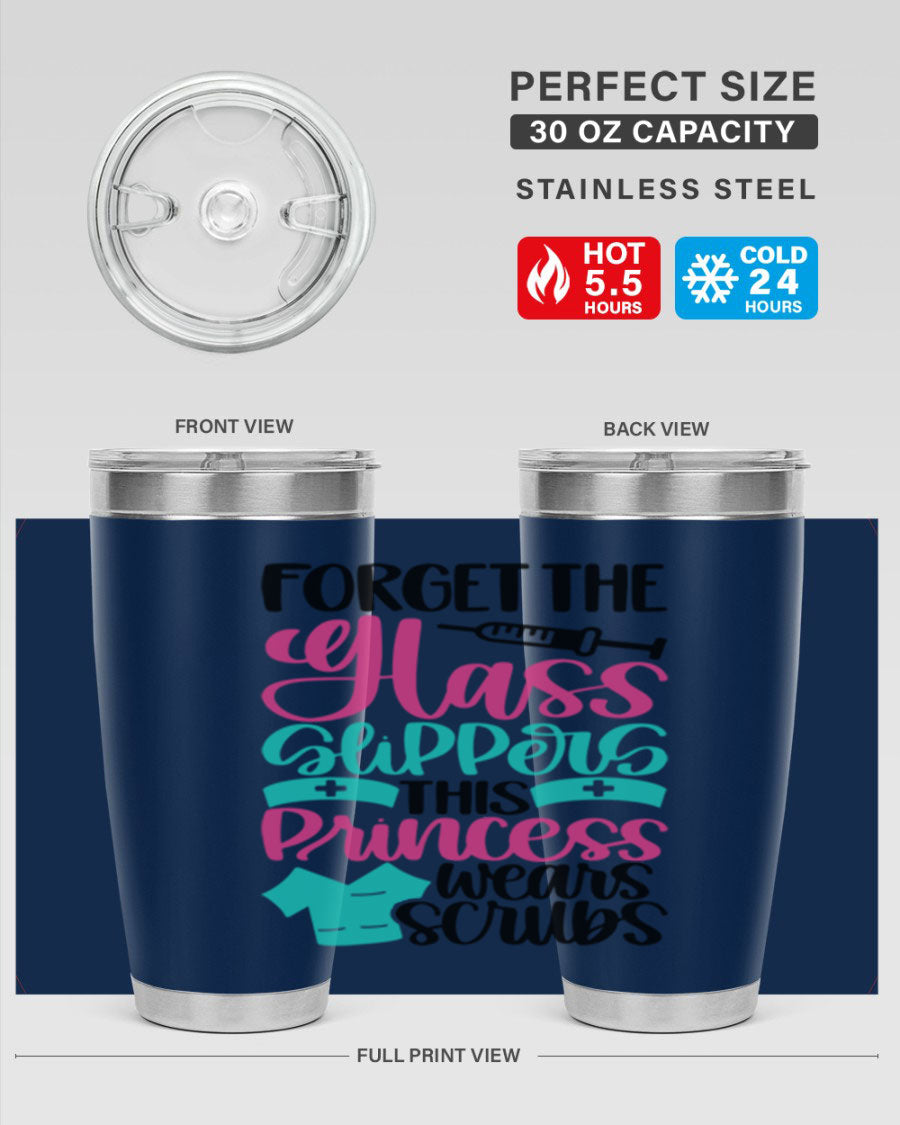 Forget Style Style 187# nurse tumbler in stainless steel with a drink-thru lid, showcasing its sleek design and vibrant print.