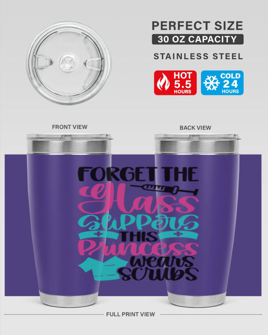 Forget Style Style 187# nurse tumbler in stainless steel with a drink-thru lid, showcasing its sleek design and vibrant print.