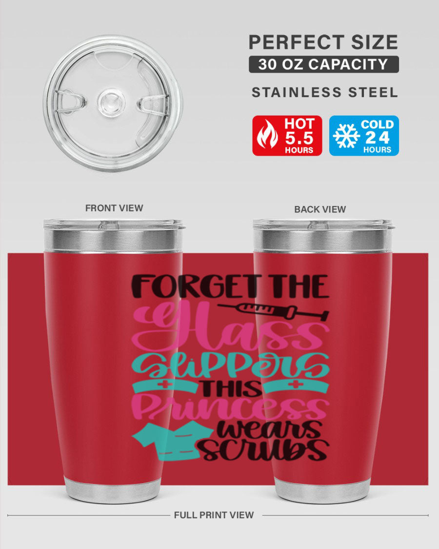 Forget Style Style 187# nurse tumbler in stainless steel with a drink-thru lid, showcasing its sleek design and vibrant print.
