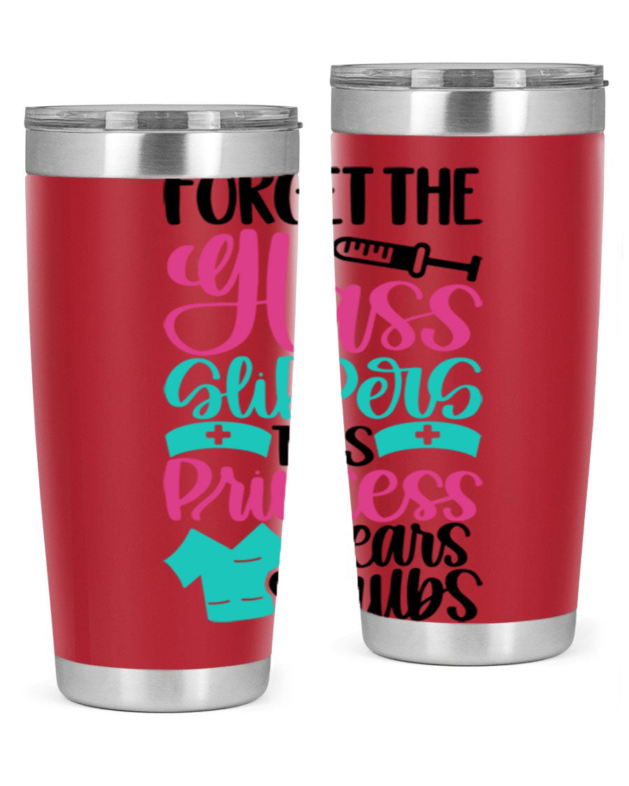 Forget Style Style 187# nurse tumbler in stainless steel with a drink-thru lid, showcasing its sleek design and vibrant print.