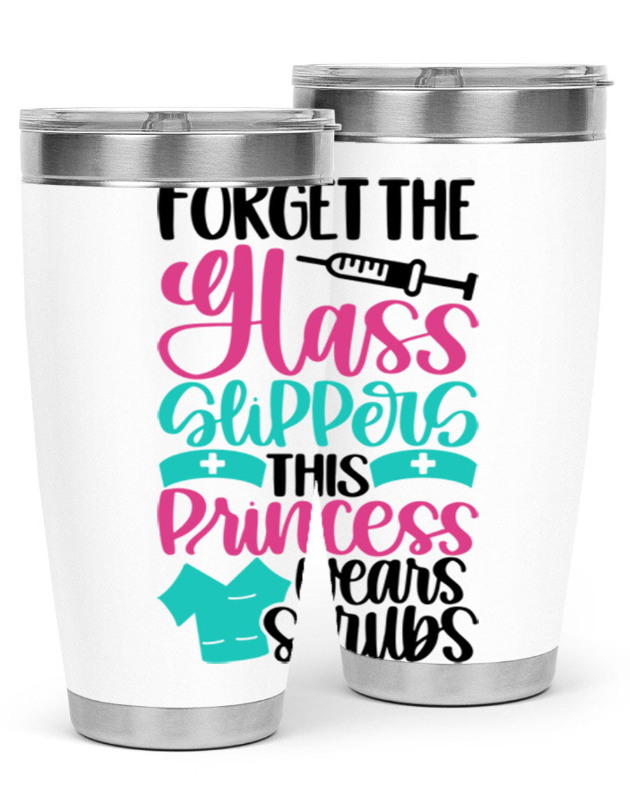 Forget Style Style 187# nurse tumbler in stainless steel with a drink-thru lid, showcasing its sleek design and vibrant print.