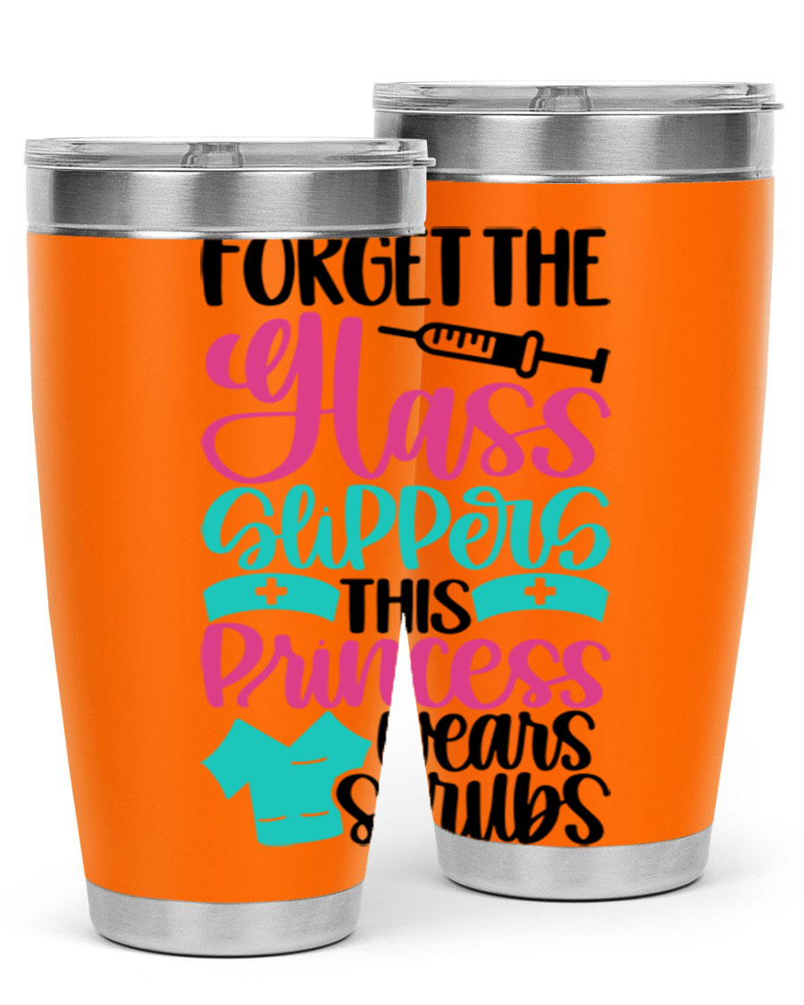 Forget Style Style 187# nurse tumbler in stainless steel with a drink-thru lid, showcasing its sleek design and vibrant print.