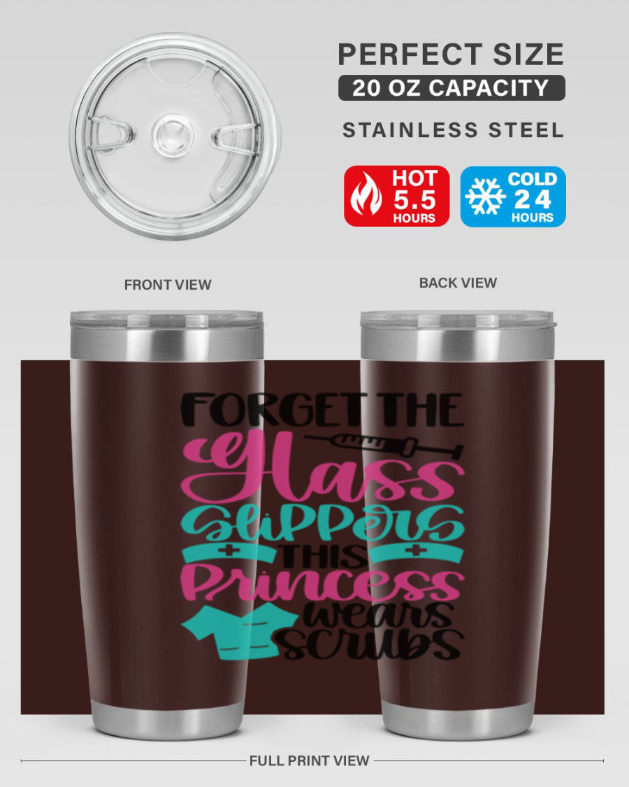 Forget Style Style 187# nurse tumbler in stainless steel with a drink-thru lid, showcasing its sleek design and vibrant print.