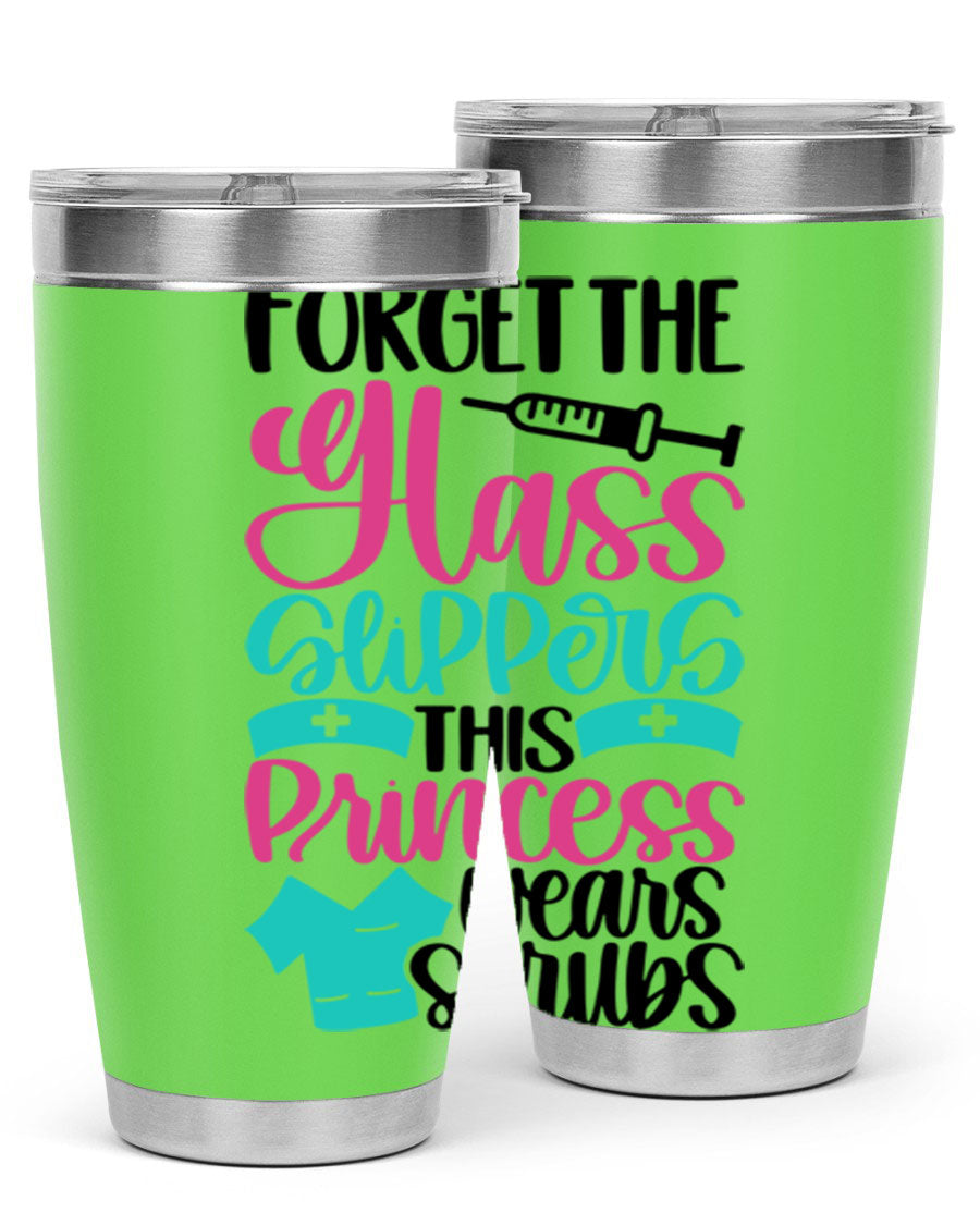 Forget Style Style 187# nurse tumbler in stainless steel with a drink-thru lid, showcasing its sleek design and vibrant print.