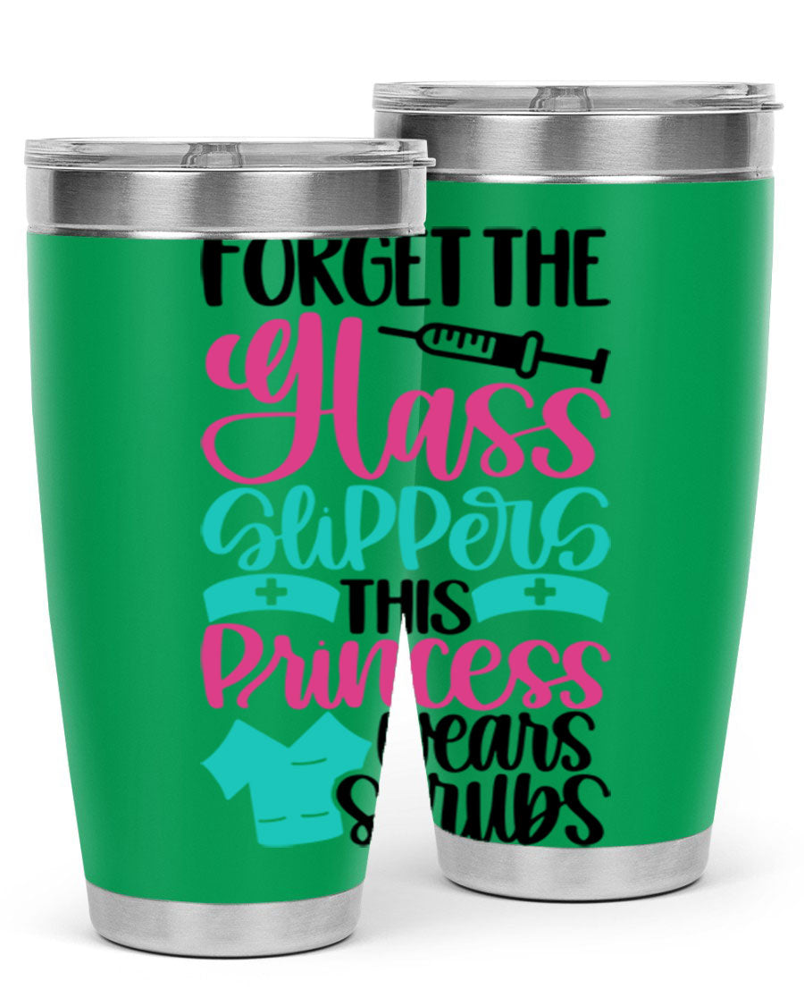 Forget Style Style 187# nurse tumbler in stainless steel with a drink-thru lid, showcasing its sleek design and vibrant print.