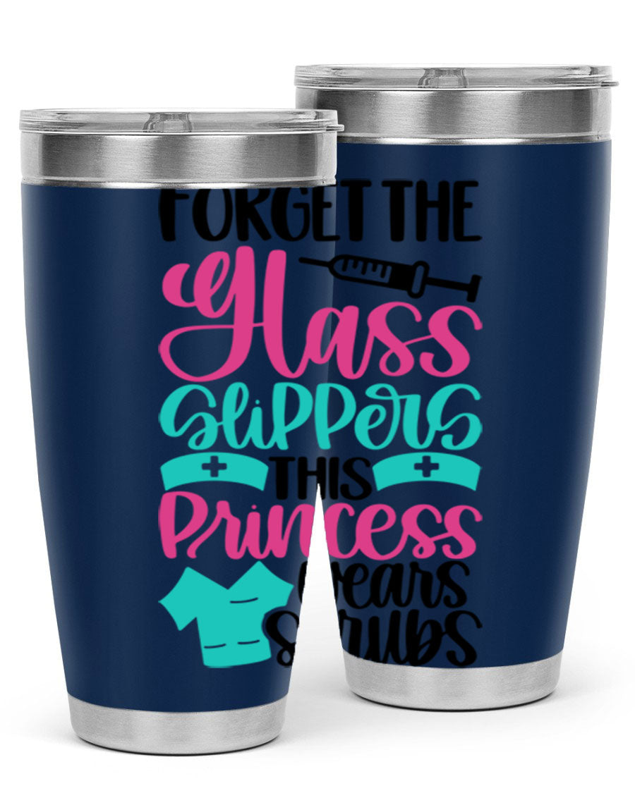 Forget Style Style 187# nurse tumbler in stainless steel with a drink-thru lid, showcasing its sleek design and vibrant print.