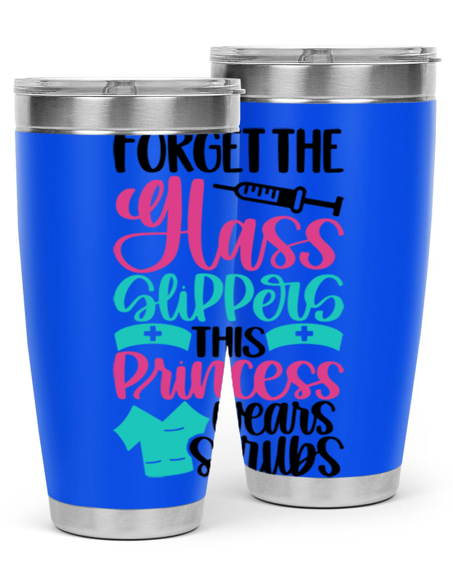 Forget Style Style 187# nurse tumbler in stainless steel with a drink-thru lid, showcasing its sleek design and vibrant print.