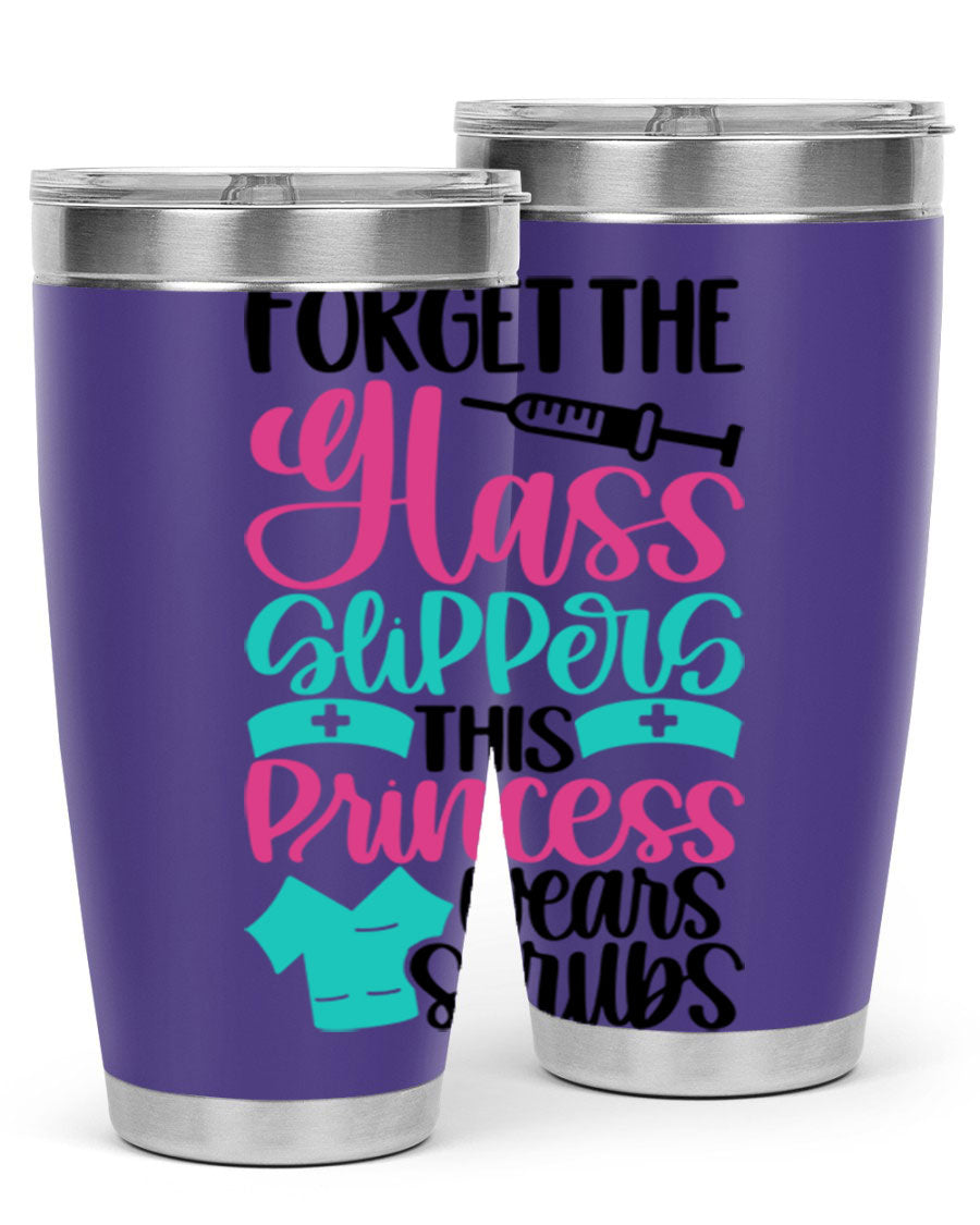 Forget Style Style 187# nurse tumbler in stainless steel with a drink-thru lid, showcasing its sleek design and vibrant print.