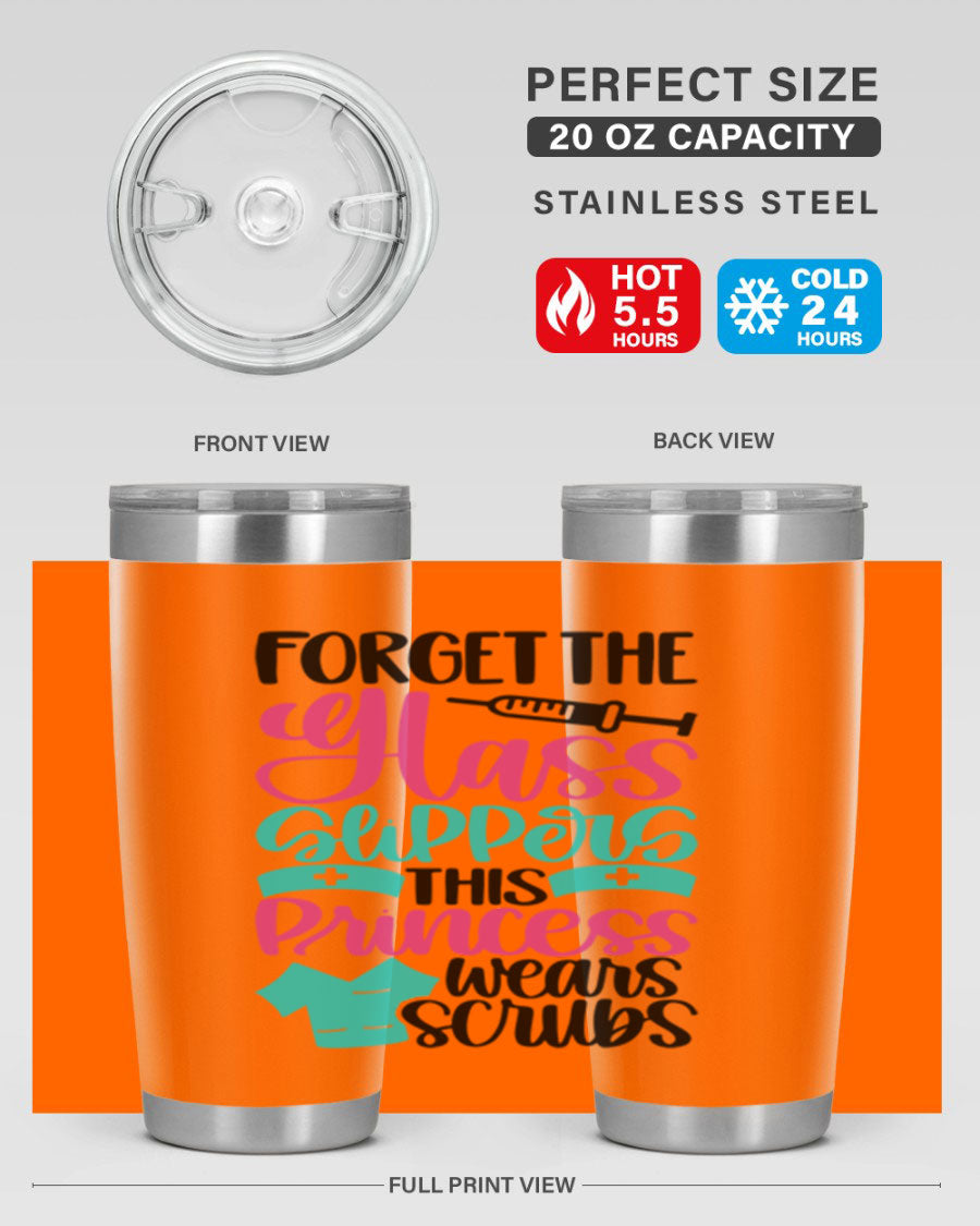 Forget Style Style 187# nurse tumbler in stainless steel with a drink-thru lid, showcasing its sleek design and vibrant print.