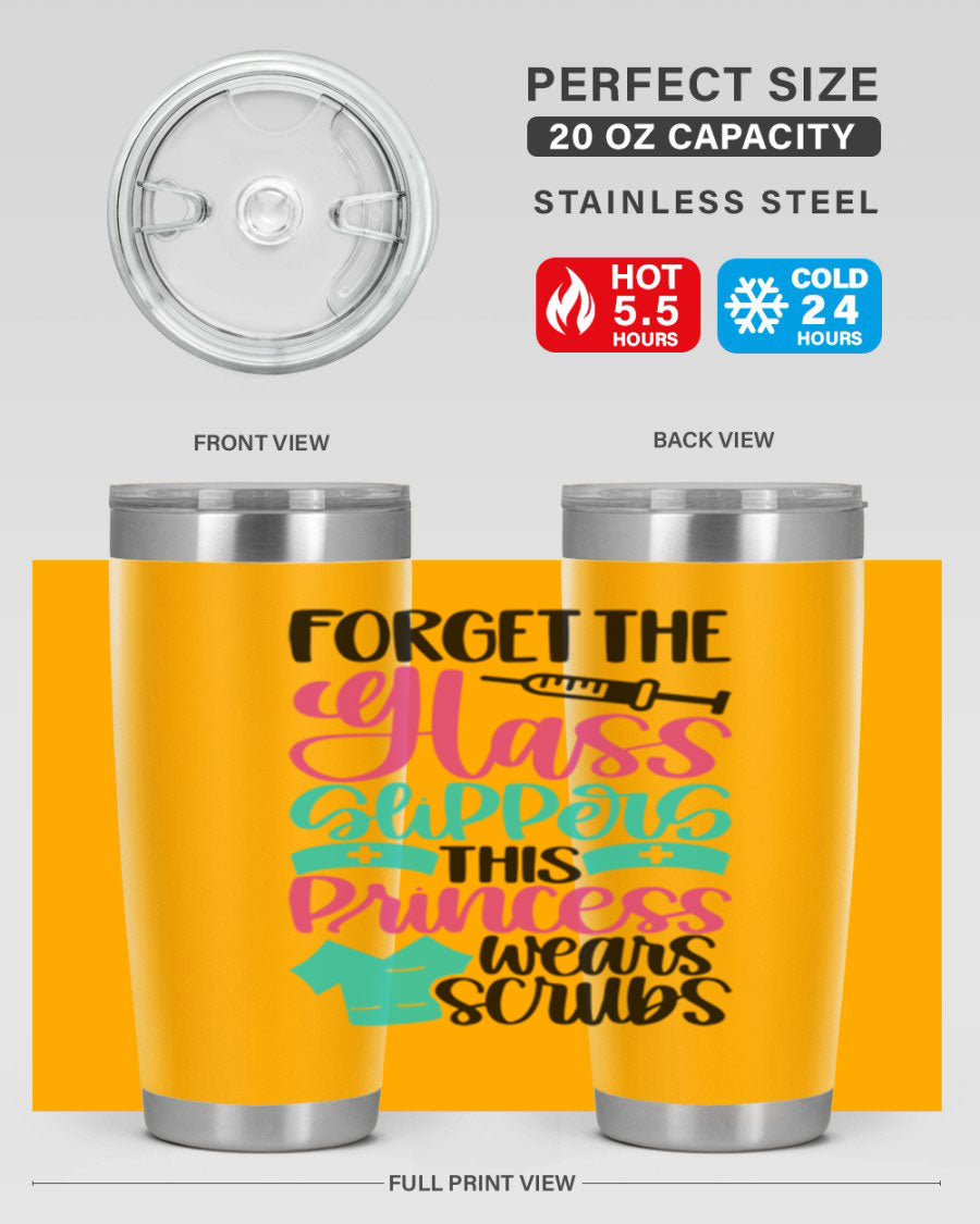 Forget Style Style 187# nurse tumbler in stainless steel with a drink-thru lid, showcasing its sleek design and vibrant print.