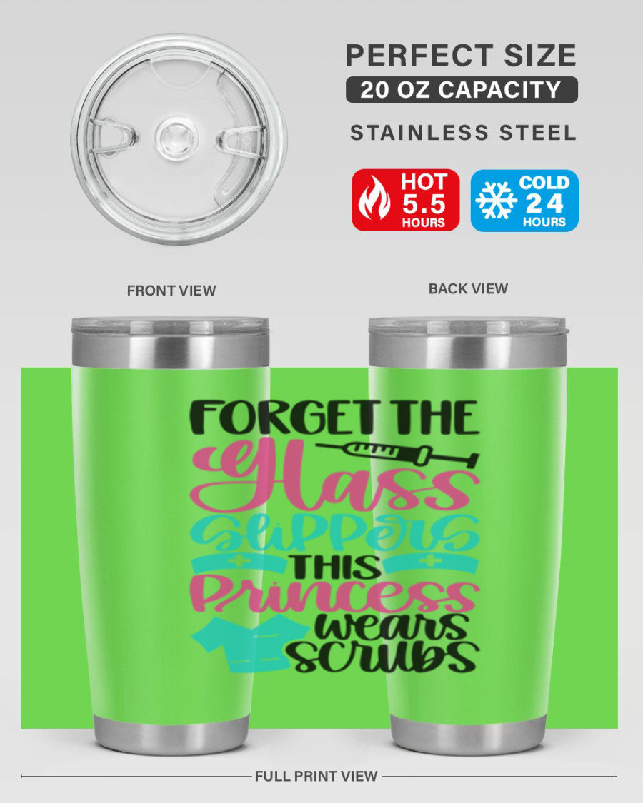 Forget Style Style 187# nurse tumbler in stainless steel with a drink-thru lid, showcasing its sleek design and vibrant print.