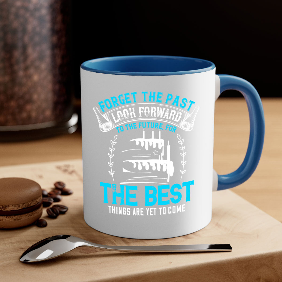 A stylish two-tone ceramic mug with a motivational quote, featuring a colored handle and glossy finish, available in multiple colors.