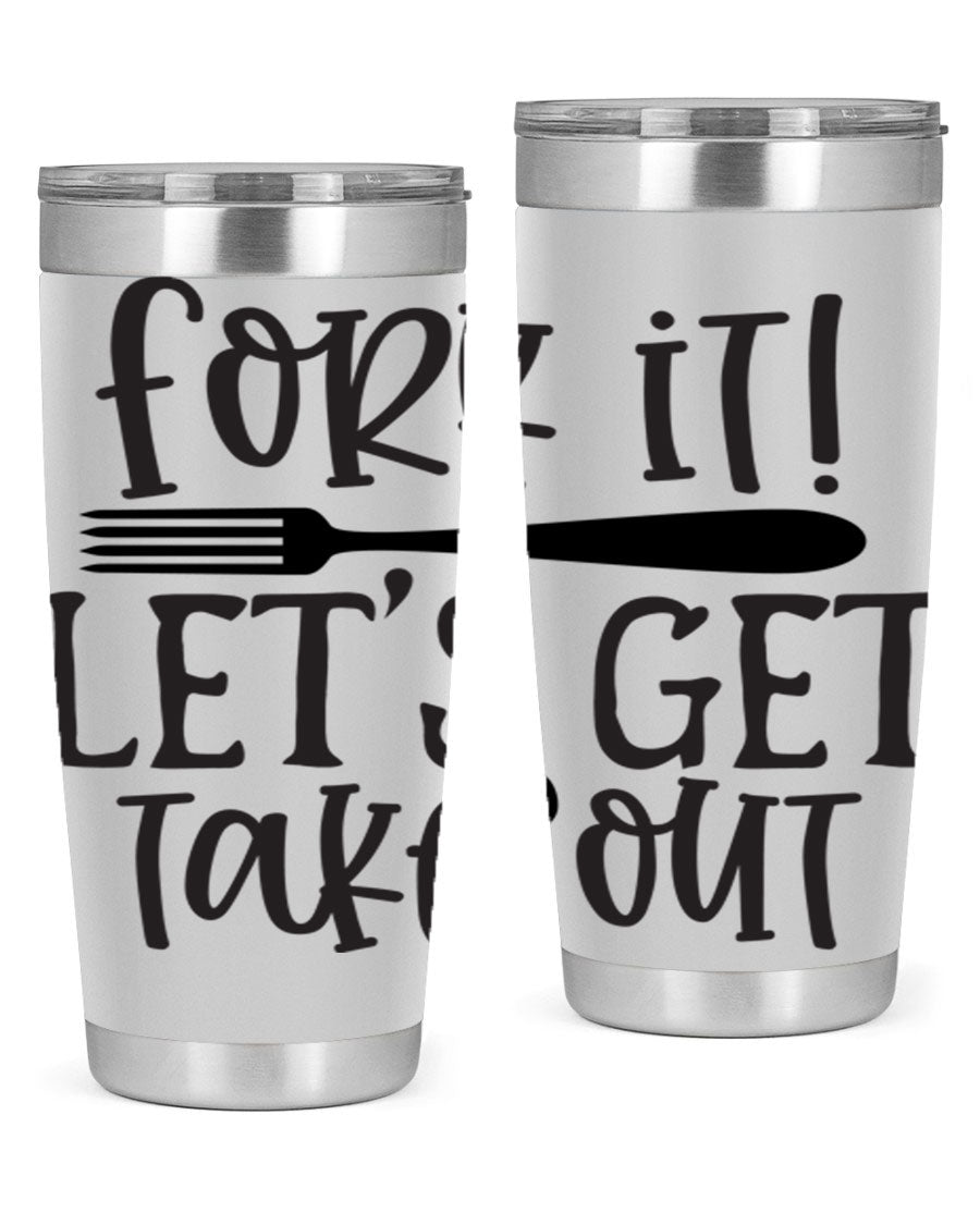 Fork It Let's Get Takeout 95# Kitchen Tumbler in stainless steel with a vibrant printed design, available in 20oz and 30oz sizes.