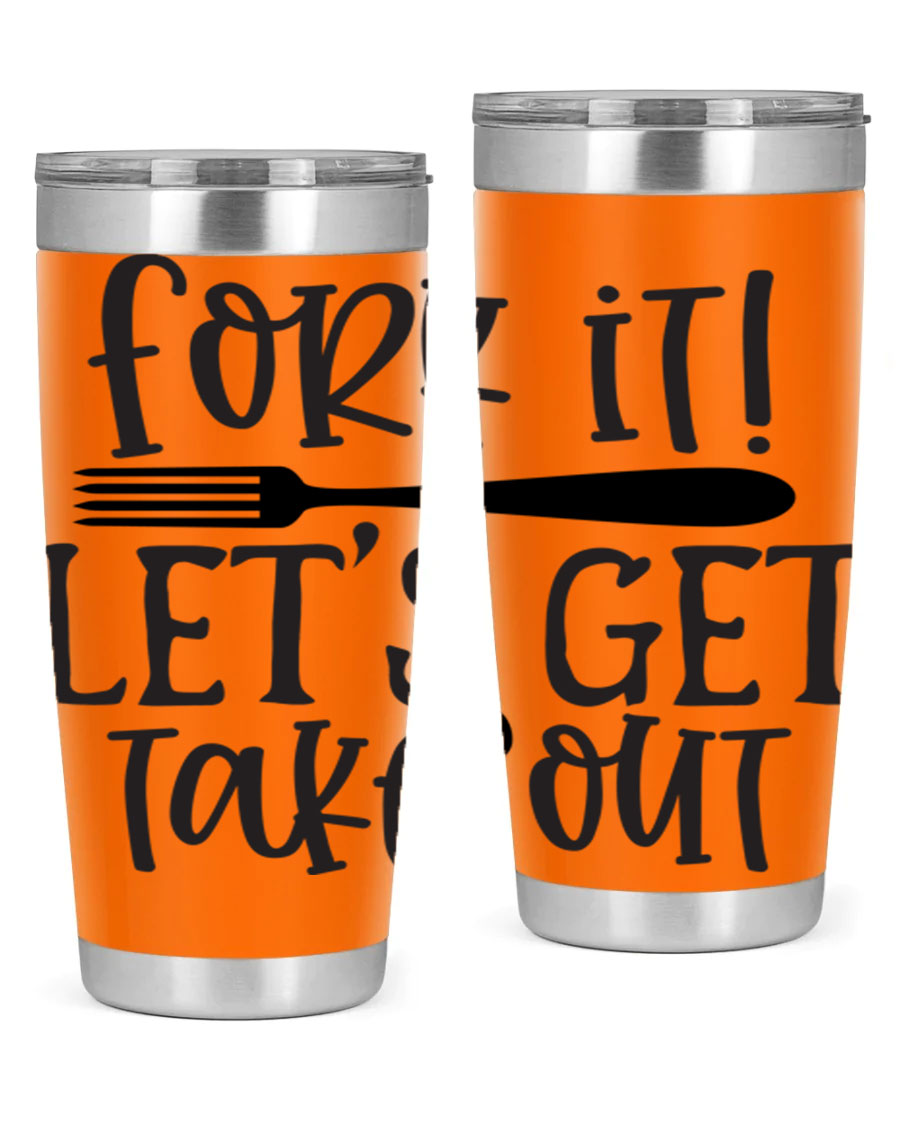 Fork It Let's Get Takeout 95# Kitchen Tumbler in stainless steel with a vibrant printed design, available in 20oz and 30oz sizes.
