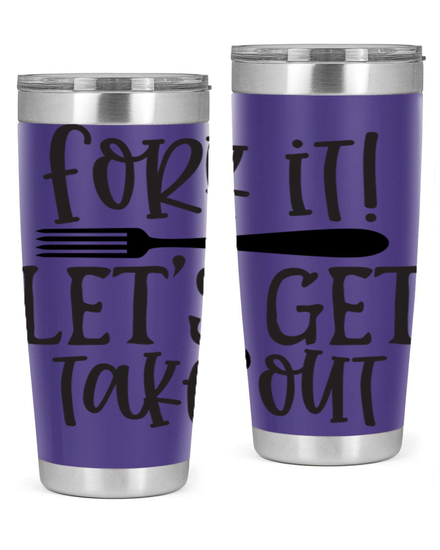 Fork It Let's Get Takeout 95# Kitchen Tumbler in stainless steel with a vibrant printed design, available in 20oz and 30oz sizes.