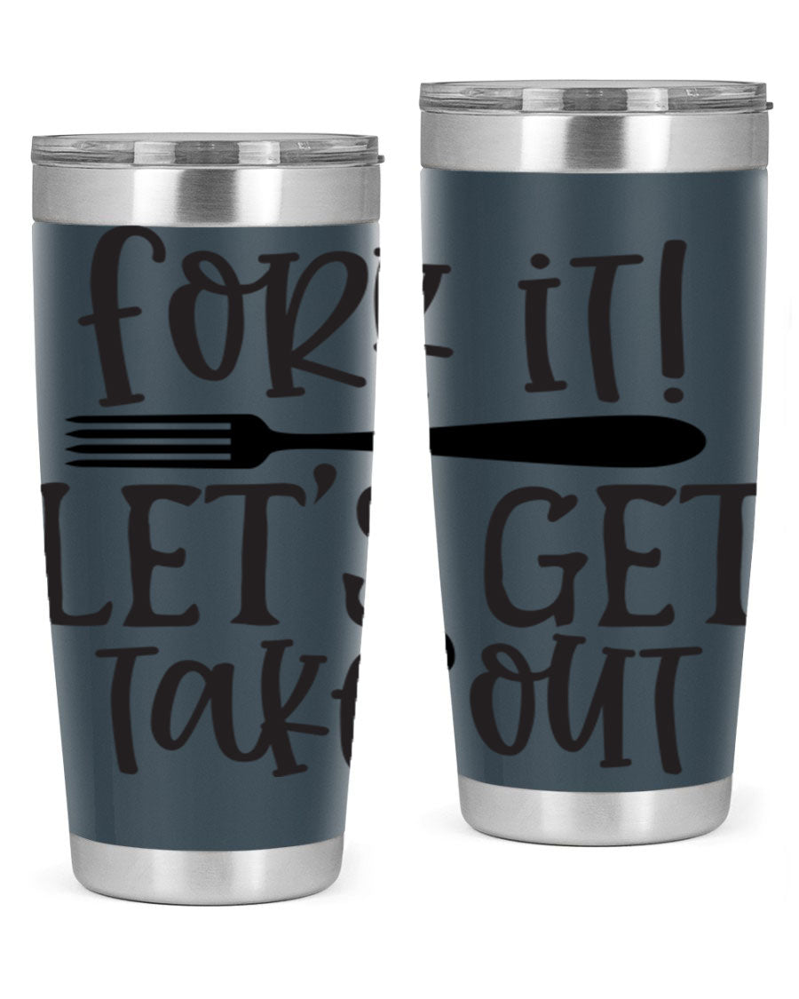 Fork It Let's Get Takeout 95# Kitchen Tumbler in stainless steel with a vibrant printed design, available in 20oz and 30oz sizes.