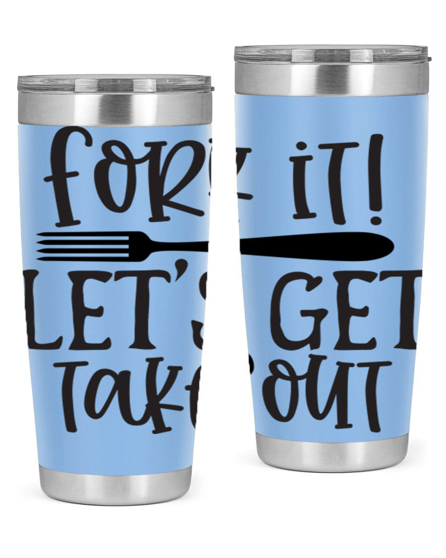 Fork It Let's Get Takeout 95# Kitchen Tumbler in stainless steel with a vibrant printed design, available in 20oz and 30oz sizes.