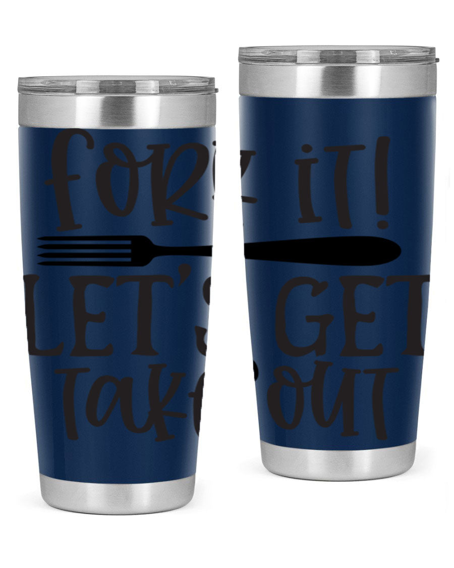 Fork It Let's Get Takeout 95# Kitchen Tumbler in stainless steel with a vibrant printed design, available in 20oz and 30oz sizes.