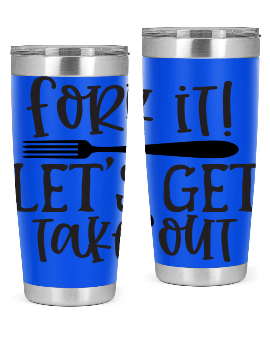 Fork It Let's Get Takeout 95# Kitchen Tumbler in stainless steel with a vibrant printed design, available in 20oz and 30oz sizes.