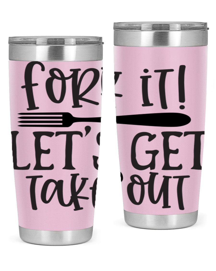 Fork It Let's Get Takeout 95# Kitchen Tumbler in stainless steel with a vibrant printed design, available in 20oz and 30oz sizes.