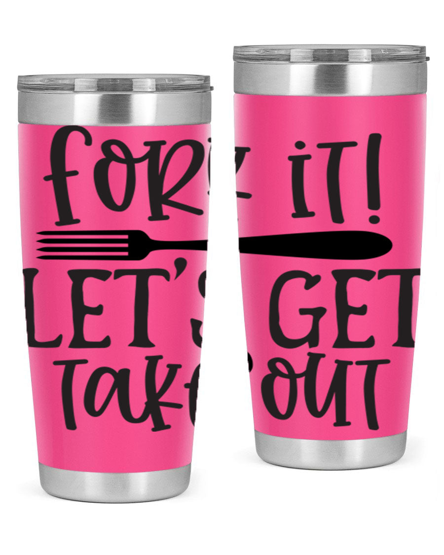 Fork It Let's Get Takeout 95# Kitchen Tumbler in stainless steel with a vibrant printed design, available in 20oz and 30oz sizes.