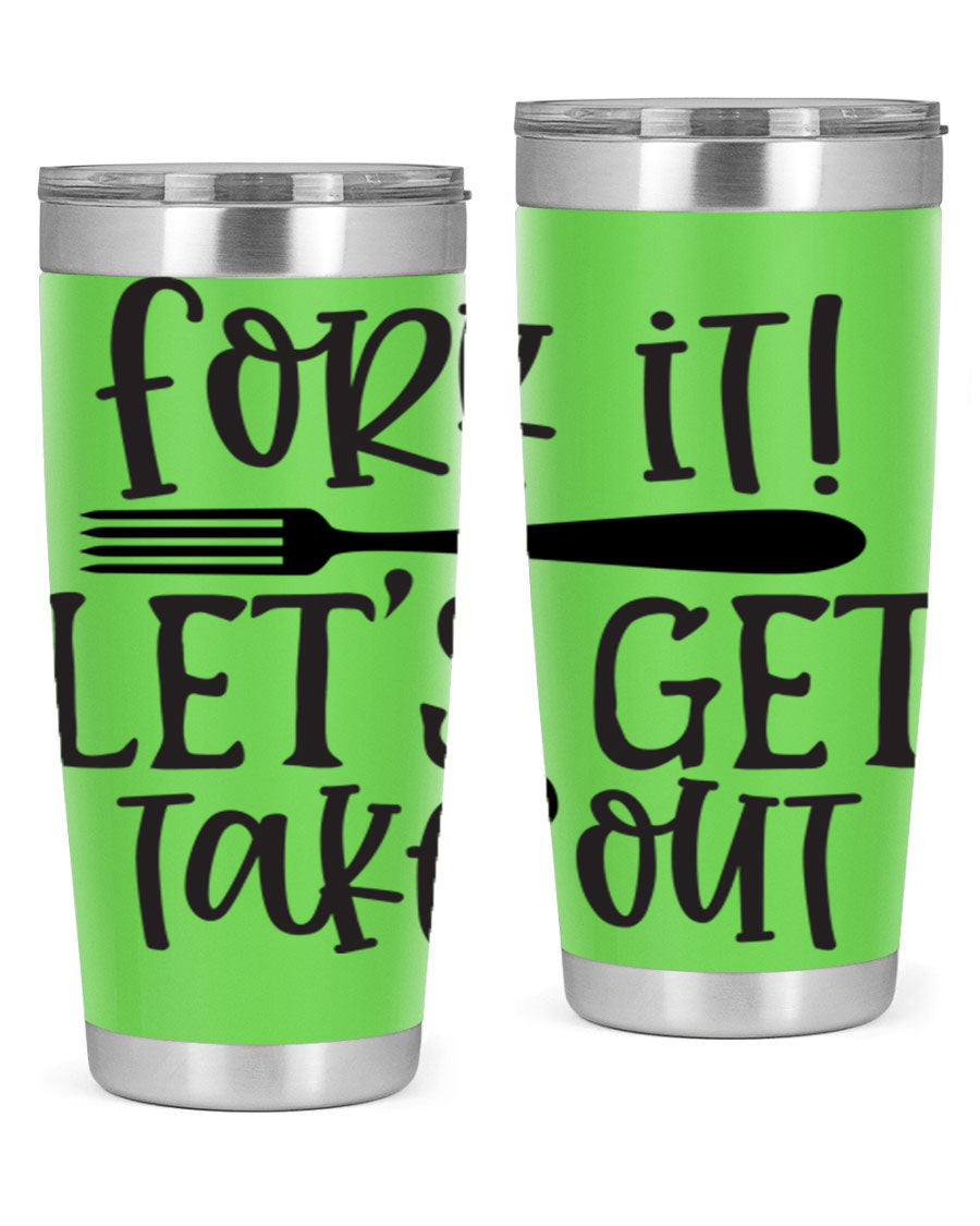 Fork It Let's Get Takeout 95# Kitchen Tumbler in stainless steel with a vibrant printed design, available in 20oz and 30oz sizes.