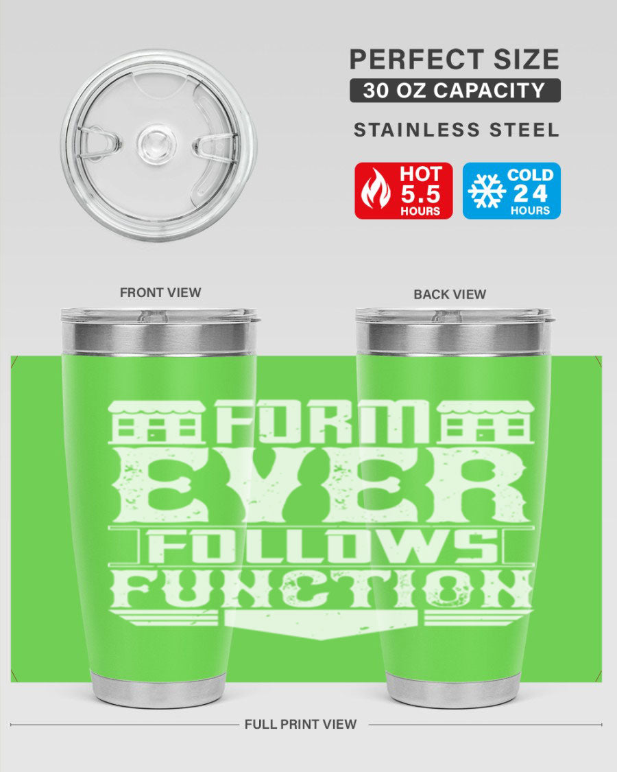 Form ever follows function Style 42# tumbler, a sleek 20oz double wall vacuum stainless steel tumbler with a drink-thru lid.
