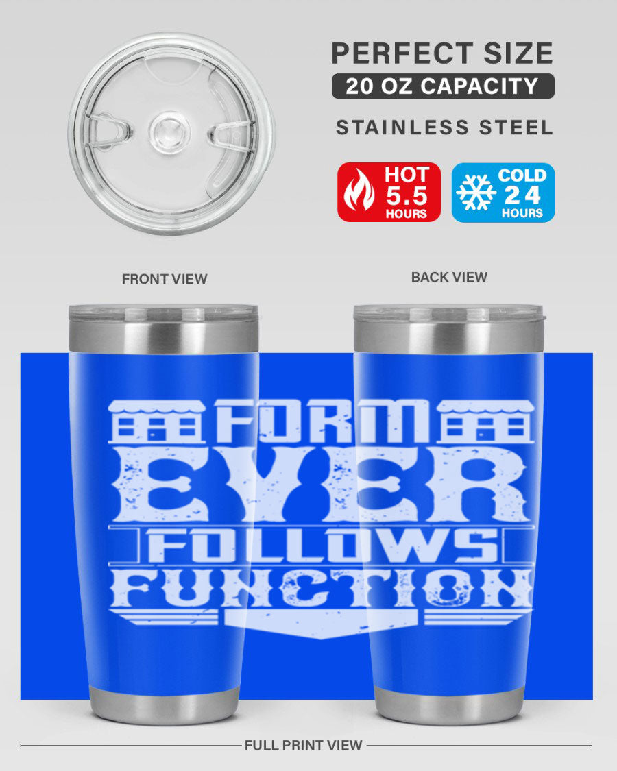 Form ever follows function Style 42# tumbler, a sleek 20oz double wall vacuum stainless steel tumbler with a drink-thru lid.