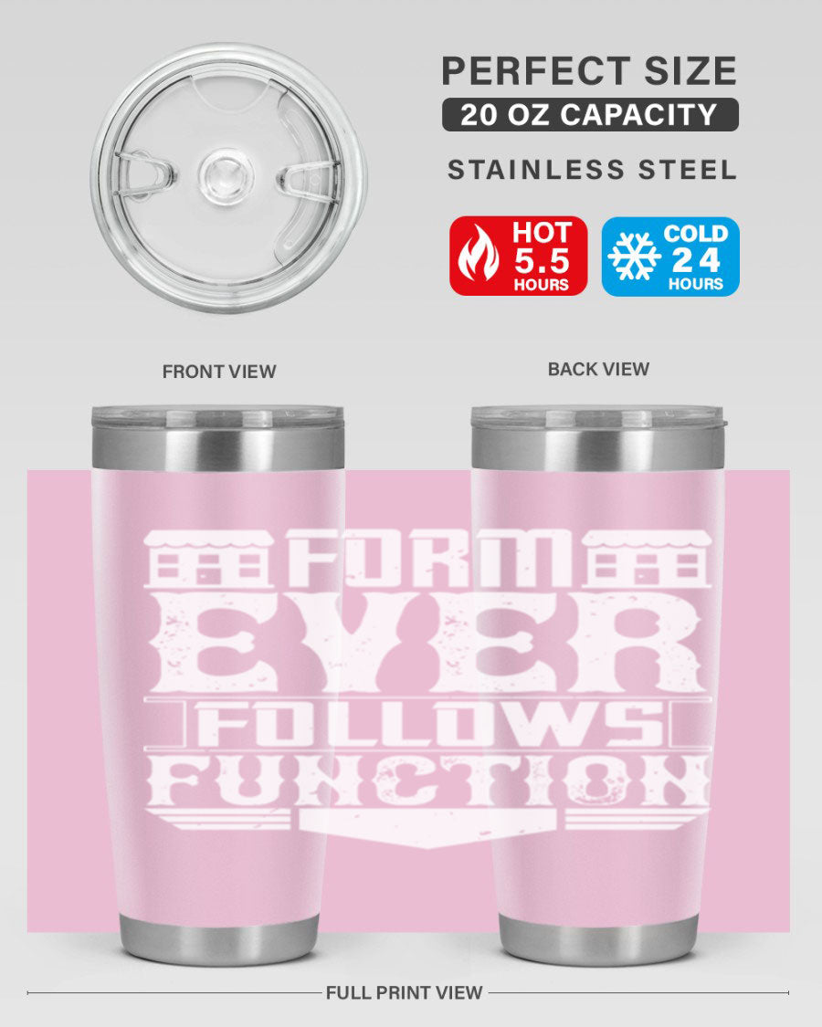 Form ever follows function Style 42# tumbler, a sleek 20oz double wall vacuum stainless steel tumbler with a drink-thru lid.