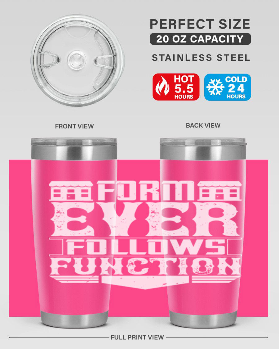 Form ever follows function Style 42# tumbler, a sleek 20oz double wall vacuum stainless steel tumbler with a drink-thru lid.