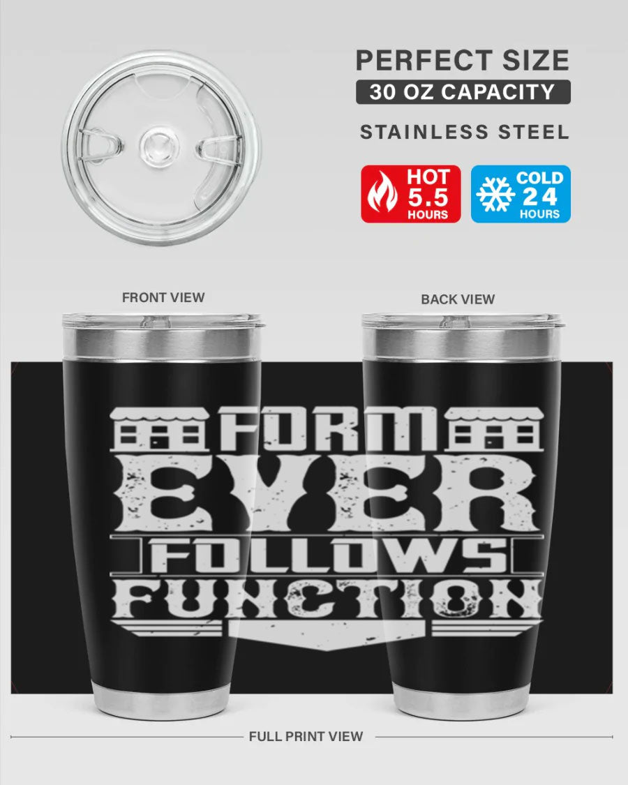 Form ever follows function Style 42# tumbler, a sleek 20oz double wall vacuum stainless steel tumbler with a drink-thru lid.