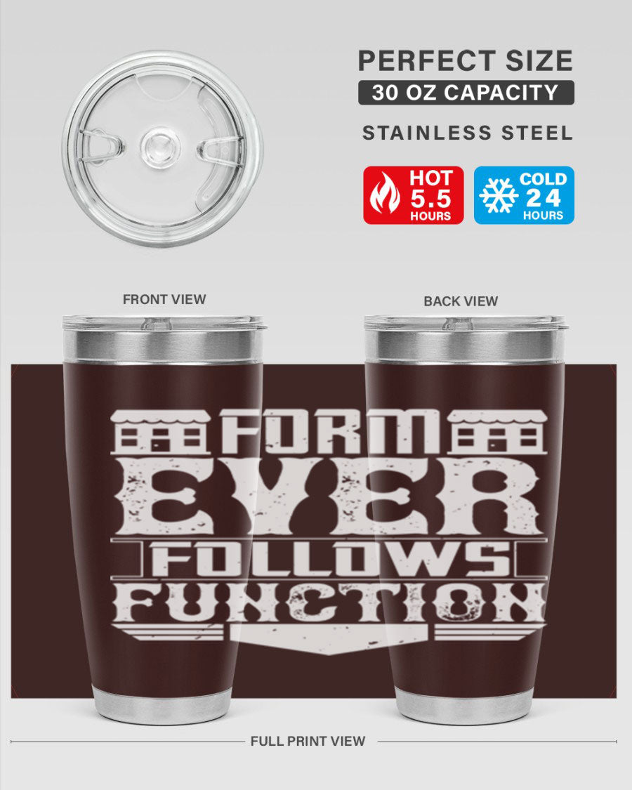 Form ever follows function Style 42# tumbler, a sleek 20oz double wall vacuum stainless steel tumbler with a drink-thru lid.